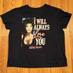 Whitney Houston T-Shirt Womens XXL Black Graphic Print I Will Always Love You